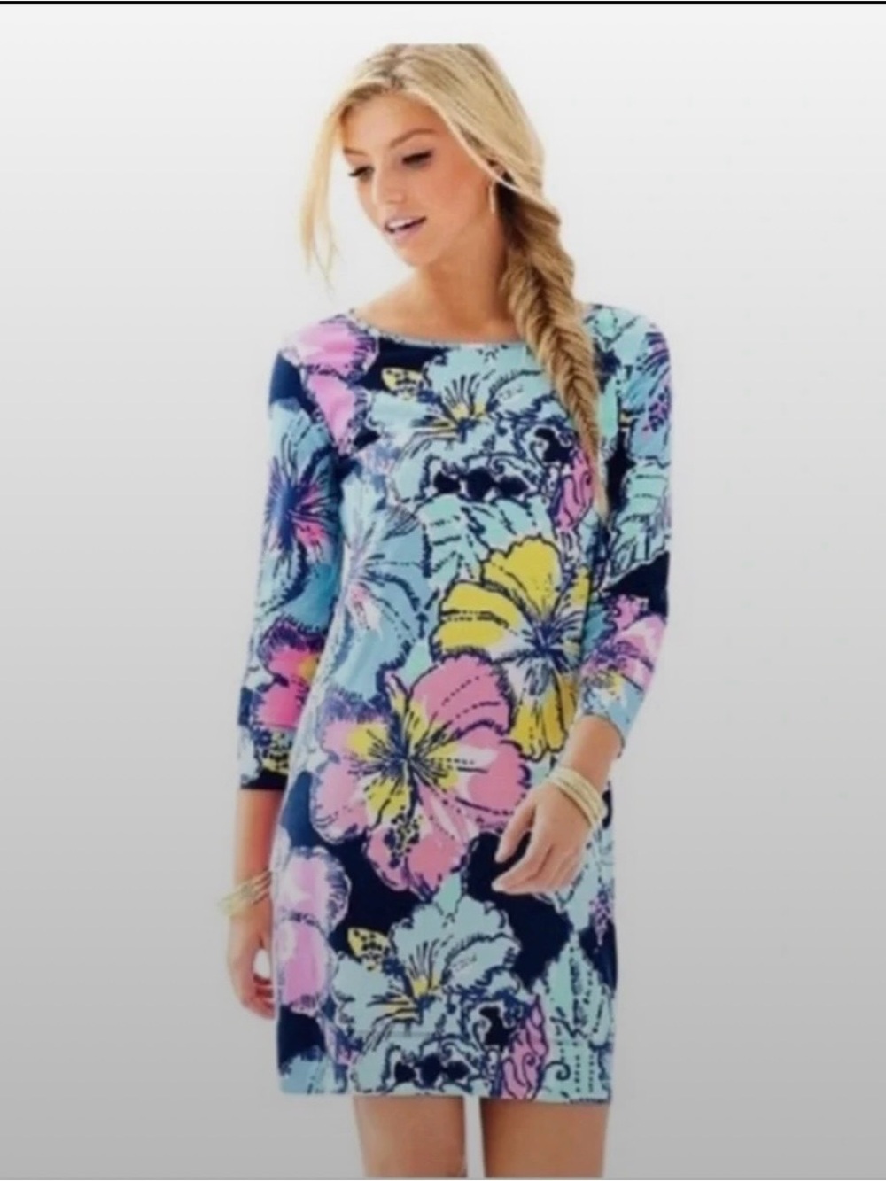Lilly Pulitzer Multi Pastel Floral Long Sleeve Shift Dress
